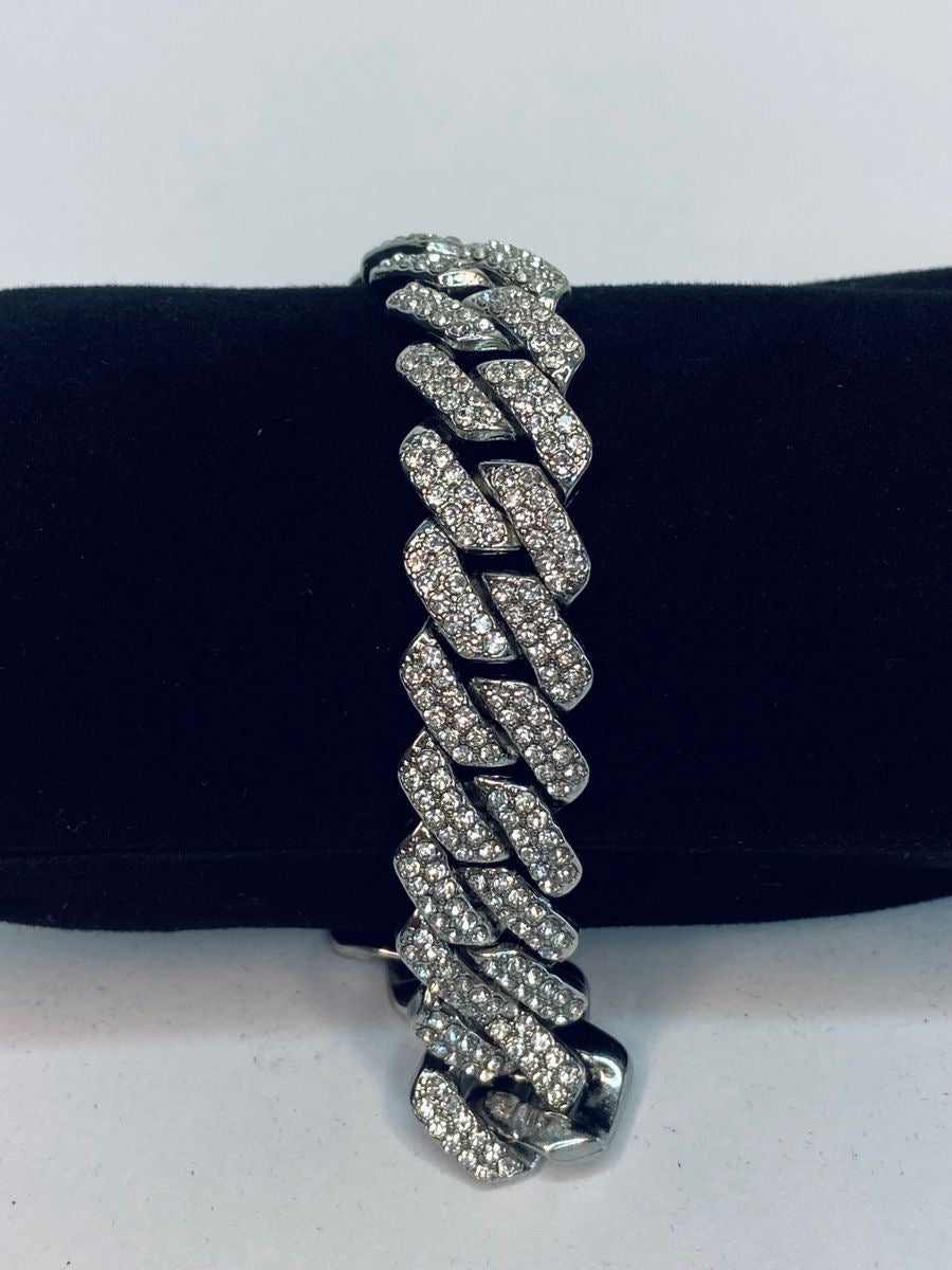 Iced Out Cuban Link Bracelet, Silver