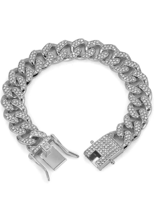 Iced Out Cuban Link Bracelet, Silver